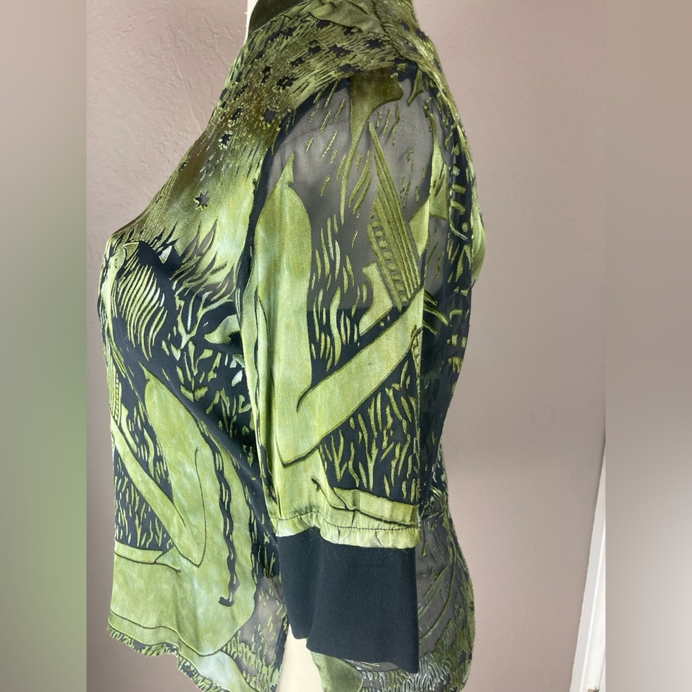 Gorgeous Green Citron Silk and Rayon Sheer Goddess Blouse - Medium - Picture 10 of 16